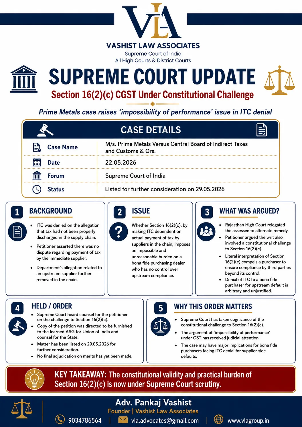 VLA Supreme Court update concerning Section 16(2)(c) of the CGST Act