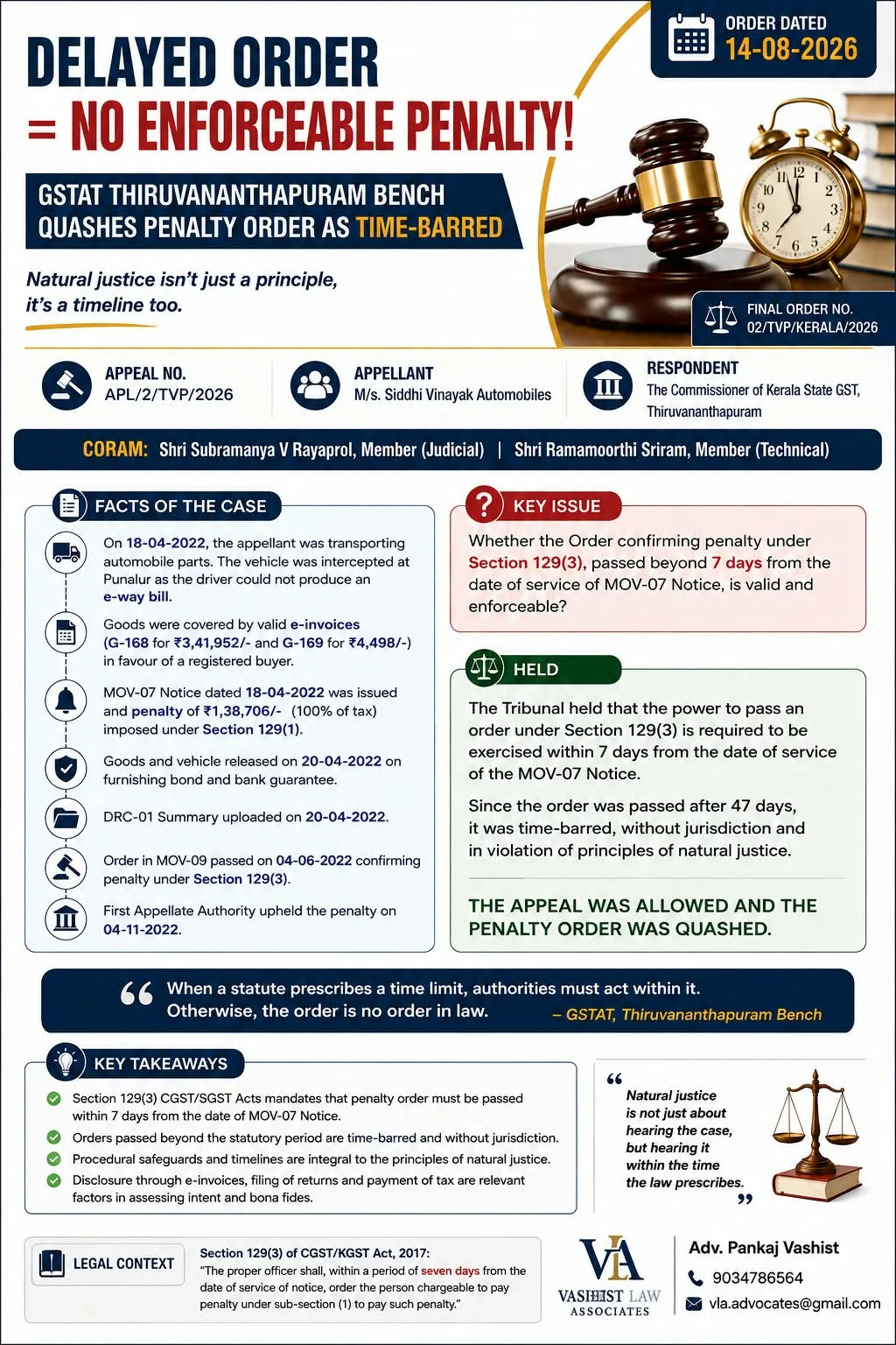VLA legal update on delayed penalty order under Section 129