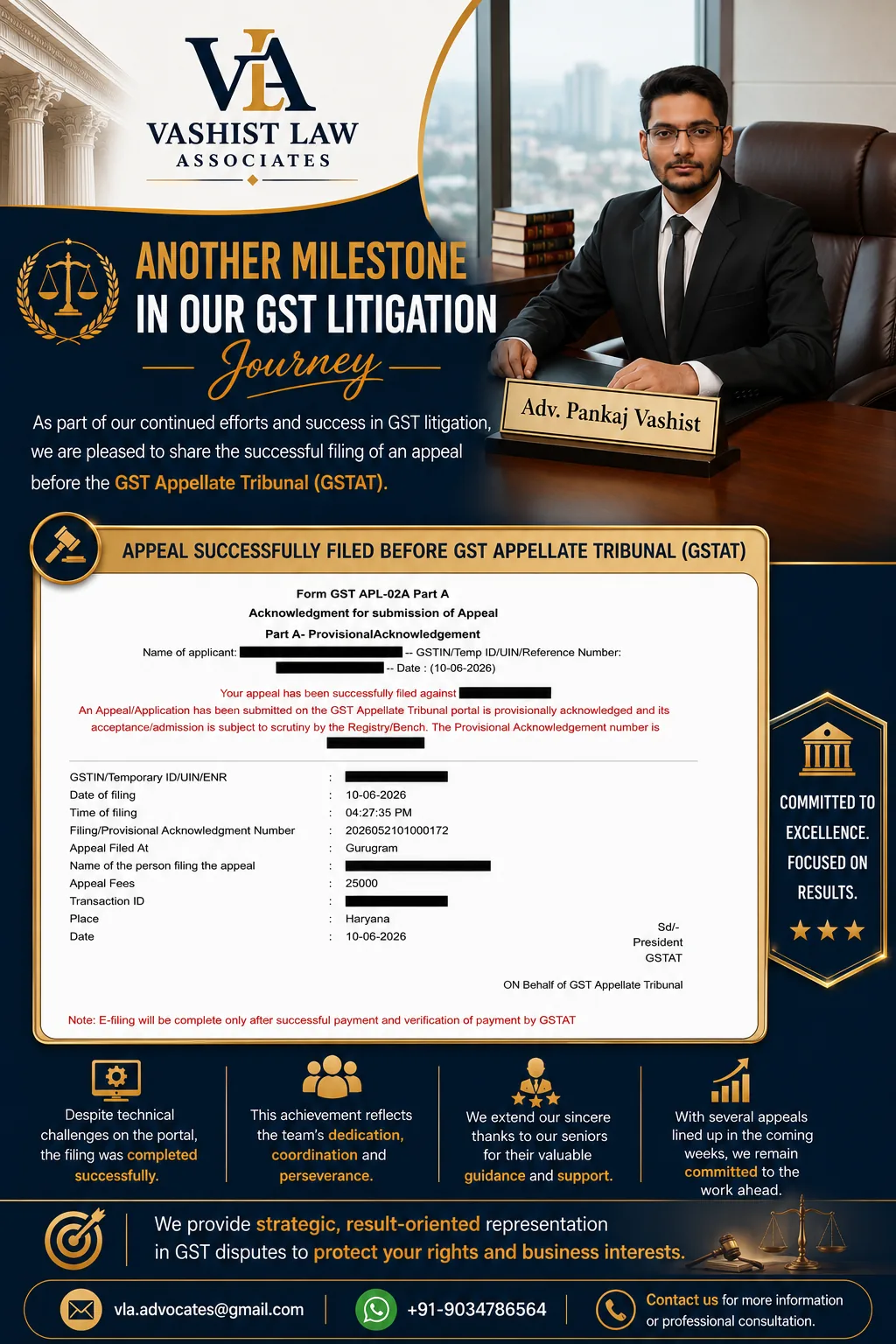VLA GSTAT appeal filing milestone poster